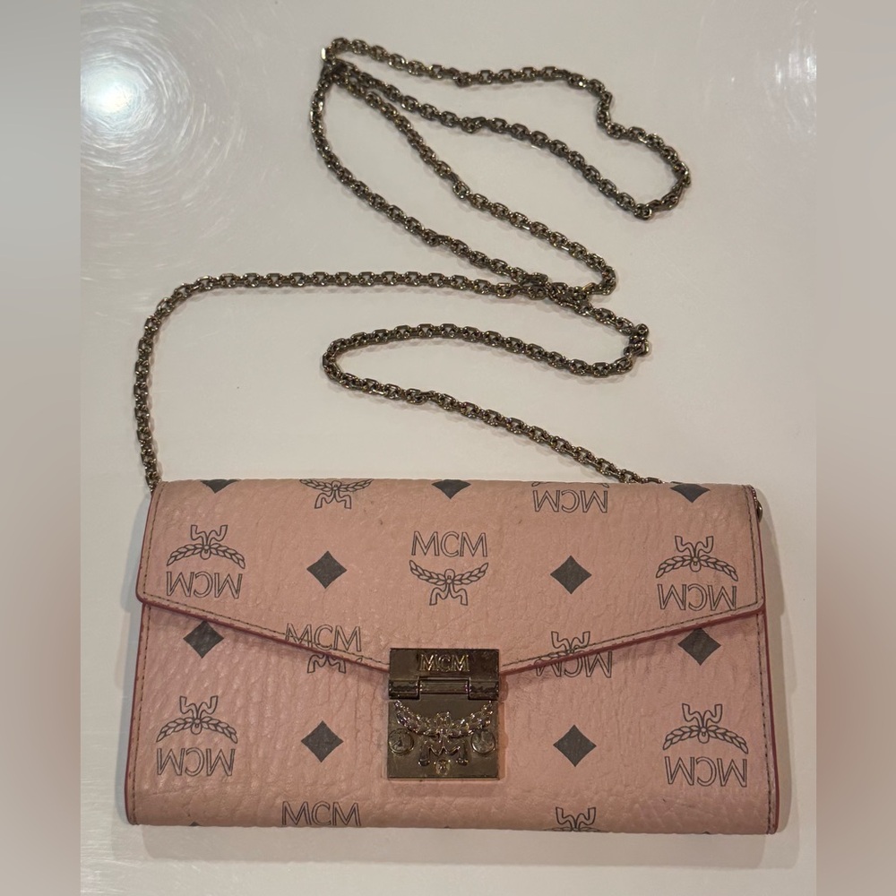 **SOLD**MCM PINK FLAP WALLET WITH CROSSBODY CHAIN - Picture 1 of 10